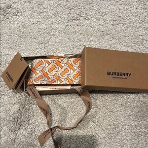 Burberry Orange Monogram silk Scarf NEW